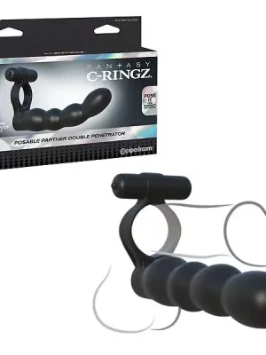 Anel com Dildo Fantasy C-Ringz Dupla Penetração Preto