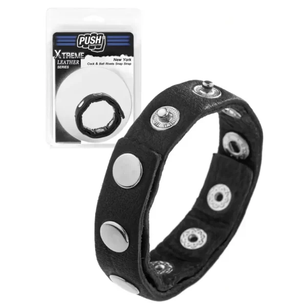 Anel em Couro Cock & Ball Rivets Snap Strap