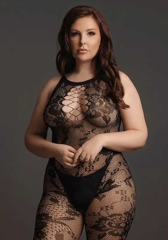 Bodystocking High Neck Lace Pattern Le Désir by Shots Tamanho Grande