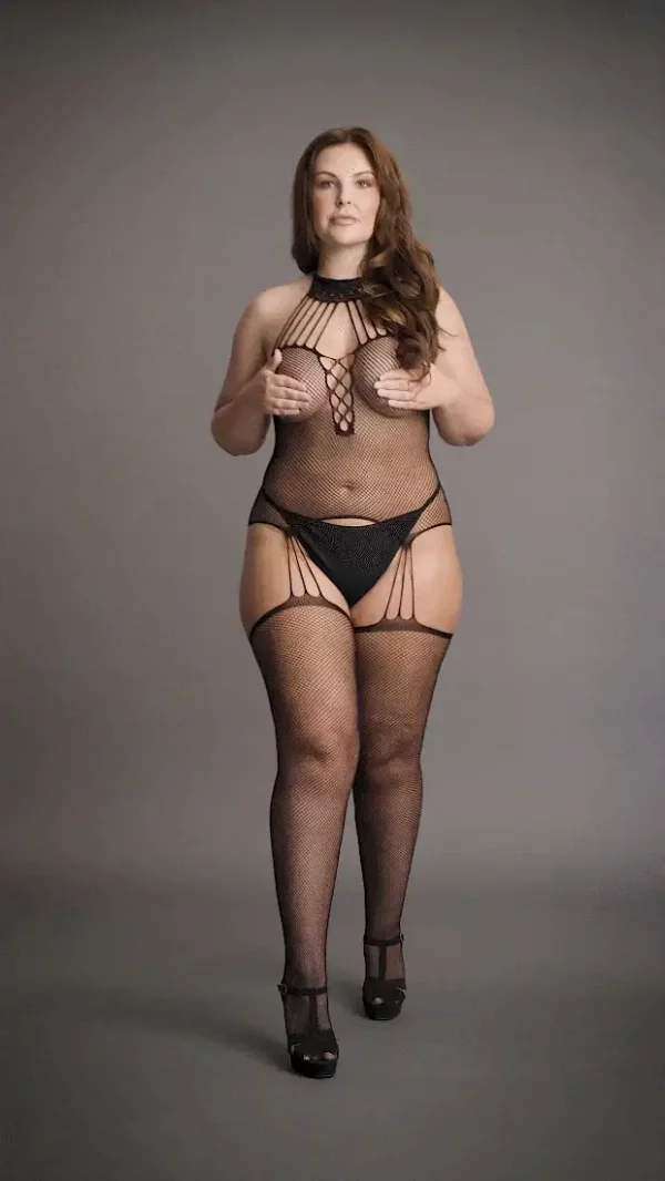 Bodystocking Suspender Fishnet Choker Le Désir by Shots Tamanho Grande