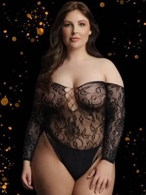 Bodysuit Wonder Rhinestone Le Désir by Shots Preto Tamanho Grande