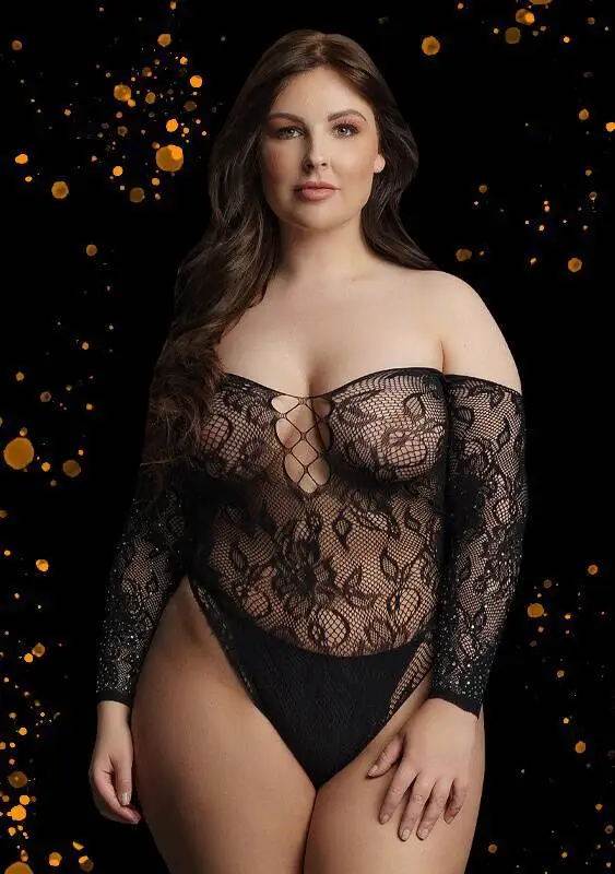 Bodysuit Wonder Rhinestone Le Désir by Shots Preto Tamanho Grande