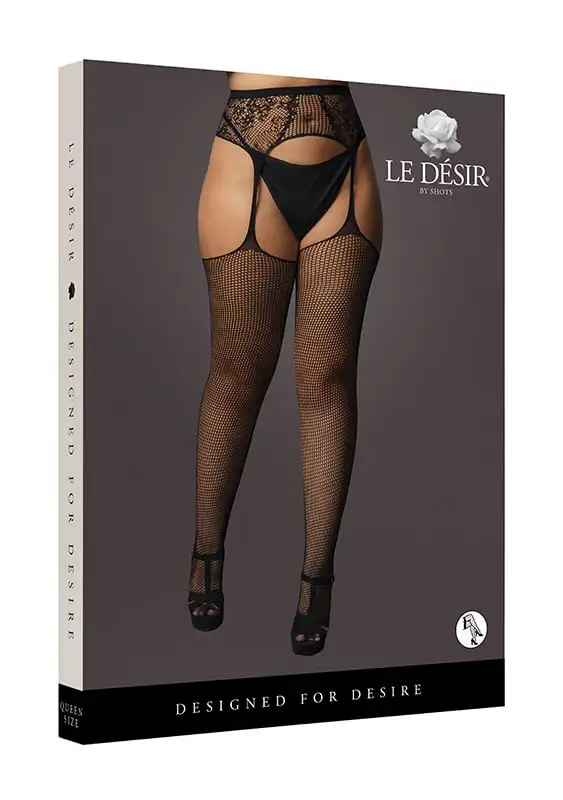 Collant Fishnet & Lace Gaterbelt Stockings Le Désir by Shots Tamanho Grande
