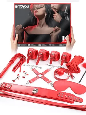 Conjunto BDSM 10 Acessórios Vermelho