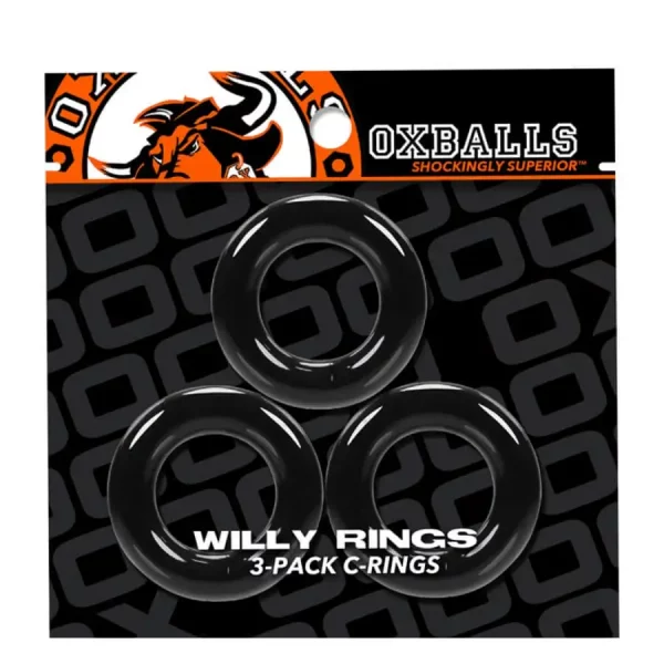 Conjunto de 3 Anéis Penianos Oxballs Willy Rings Preto