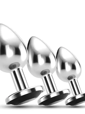 Conjunto de Plugs Metálicos com Cristal Preto Train Trio