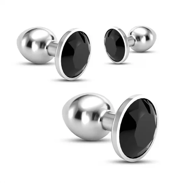 Conjunto de Plugs Metálicos com Cristal Preto Train Trio