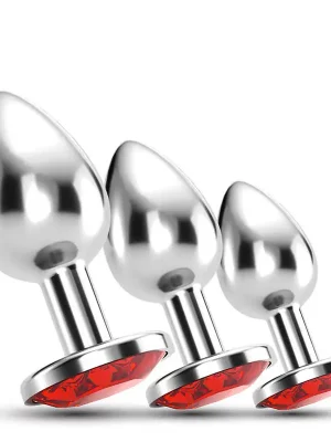 Conjunto de Plugs Metálicos com Cristal Vermelho Train Trio