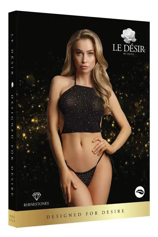 Conjunto Festive Rhinestone Top And Thong Le Désir By Shots Preto