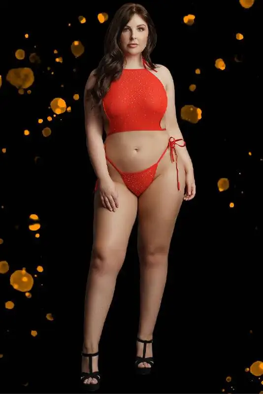Conjunto Festive Rhinestone Top And Thong Le Désir By Shots Tamanho Grande