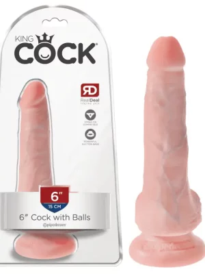 Dildo 6" com Escroto King Cock 18 cm Pele Clara