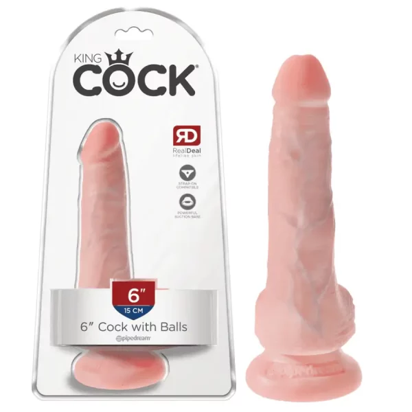 Dildo 6" com Escroto King Cock 18 cm Pele Clara