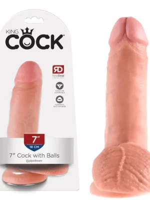 Dildo 7" com Escroto King Cock 20 cm Pele Clara