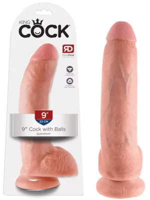 Dildo 9" com Escroto King Cock 25 cm Pele Clara