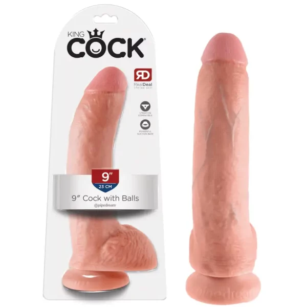 Dildo 9" com Escroto King Cock 25 cm Pele Clara