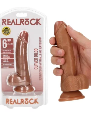 Dildo Curved com Testículos 6"/15,5 cm Mulato