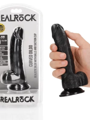 Dildo Curved com Testículos 6"/15,5 cm Preto