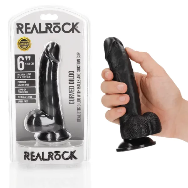 Dildo Curved com Testículos 6"/15,5 cm Preto