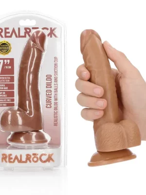 Dildo Curved com Testículos 7"/18 cm Mulato