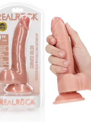 Dildo Curved com Testículos 7"/18 cm Pele Clara