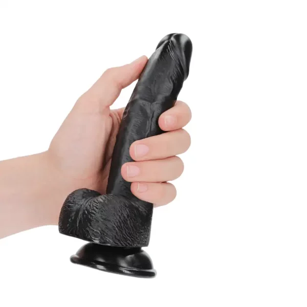 Dildo Curved com Testículos 7"/18 cm Preto