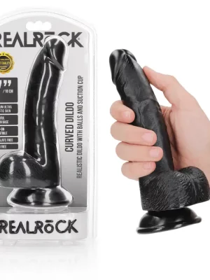 Dildo Curved com Testículos 7"/18 cm Preto