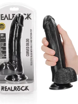 Dildo Curved com Testículos 8"/20,5 cm Preto