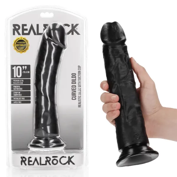 Dildo Curved sem Testículos 10"/25,5 cm Preto