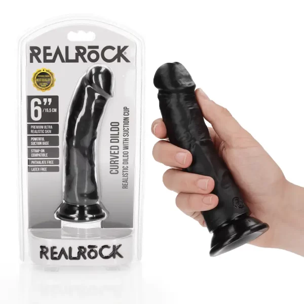 Dildo Curved sem Testículos 6"/15,5 cm Preto