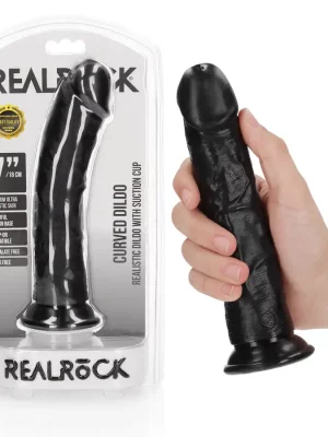 Dildo Curved sem Testículos 7"/18 cm Preto