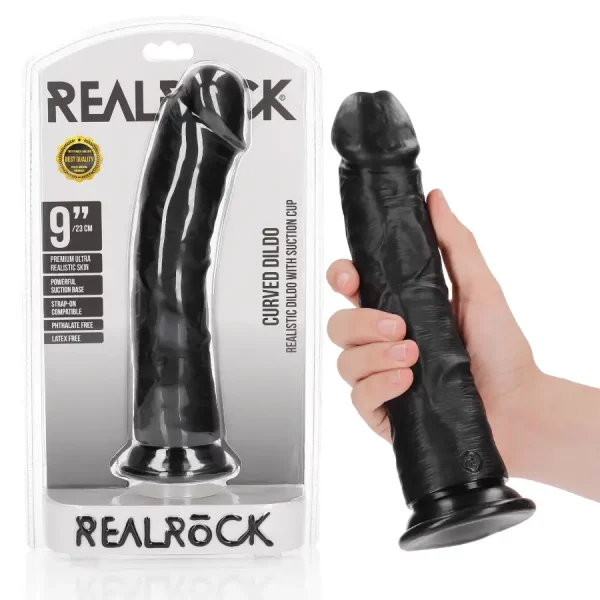 Dildo Curved sem Testículos 9"/23 cm Preto