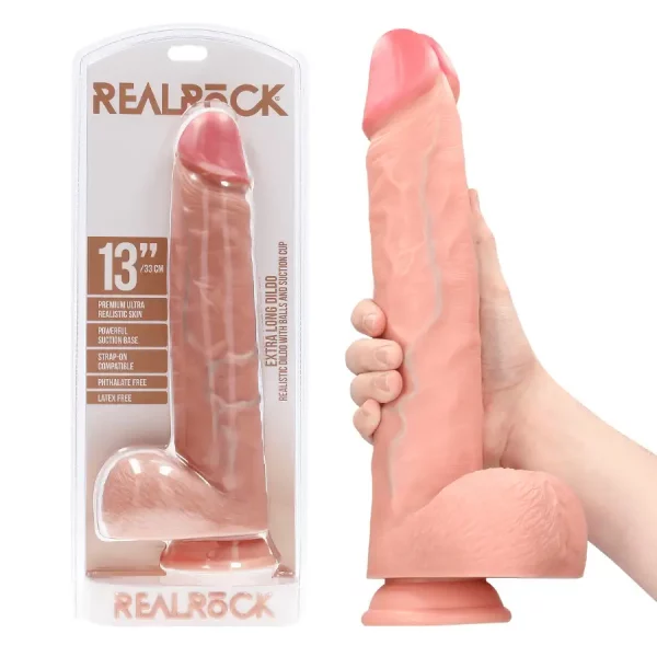 Dildo Extra Longo 33 cm com Testículos Pele Clara