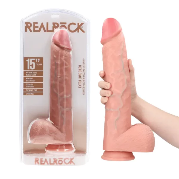 Dildo Extra Longo 38 cm com Testículos Pele Clara