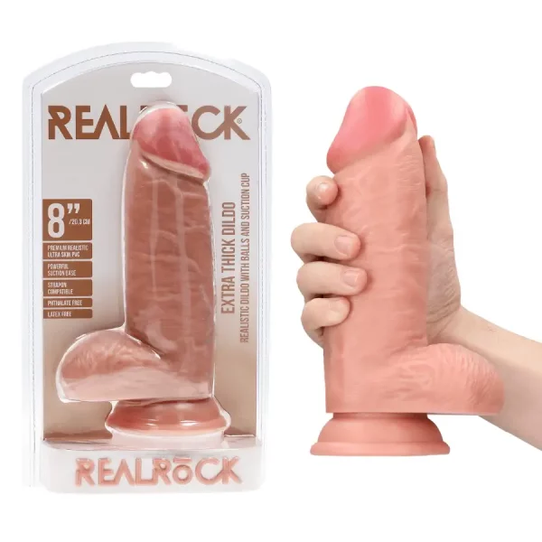 Dildo Extra Thick com Testículos 8"/20,3 cm Pele Clara