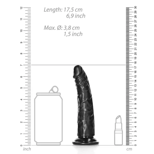 Dildo Preto Slim sem Testículos 15,5 cm.