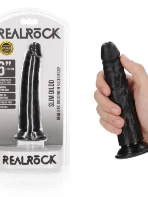 Dildo Preto Slim sem Testículos 15,5 cm.