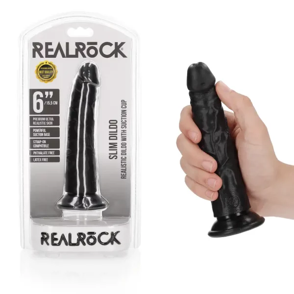 Dildo Preto Slim sem Testículos 15,5 cm.