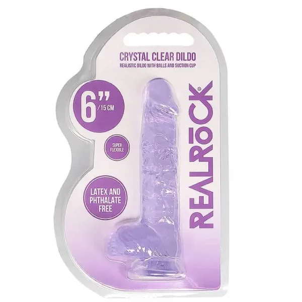 Dildo RealRock Crystal Clear 15 cm Roxo