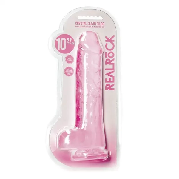 Dildo RealRock Crystal Clear 25,4 cm Rosa