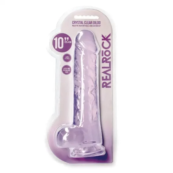Dildo RealRock Crystal Clear 25,4 cm Roxo