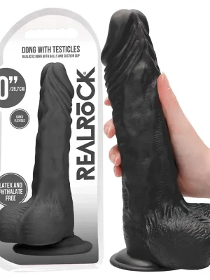 Dildo RealRock Dong With Testicle 27 cm Preto