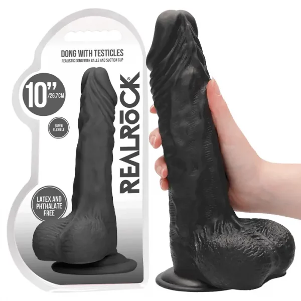 Dildo RealRock Dong With Testicle 27 cm Preto