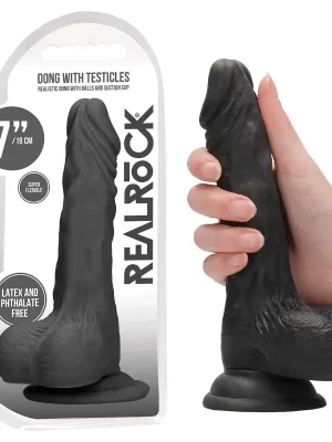 Dildo RealRock Dong With Testicles 18.6 cm Preto
