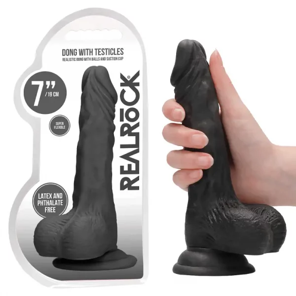 Dildo RealRock Dong With Testicles 18.6 cm Preto