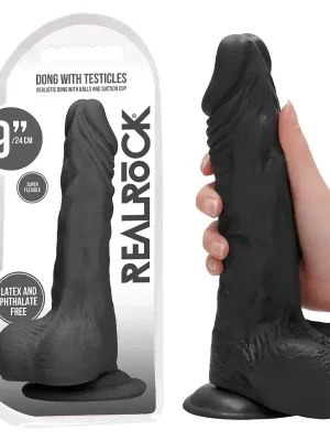 Dildo RealRock Dong With Testicles 23.7 cm Preto