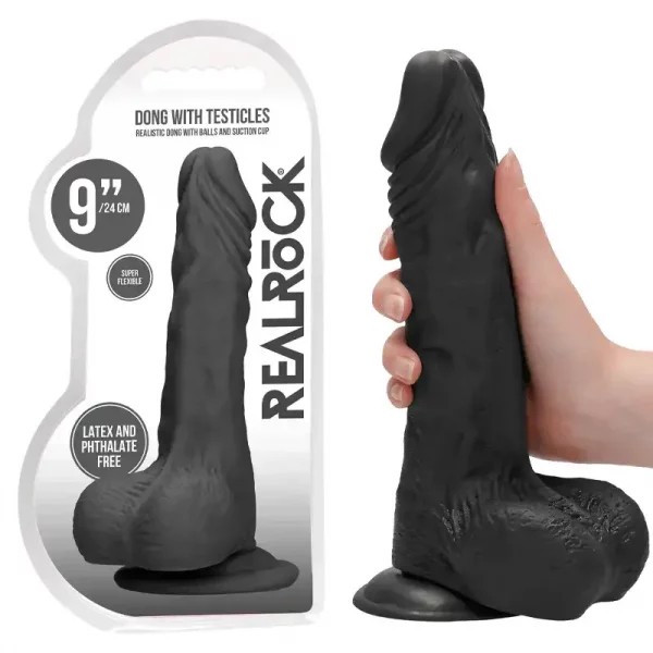 Dildo RealRock Dong With Testicles 23.7 cm Preto