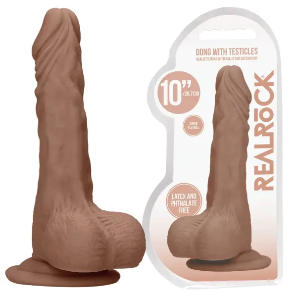 Dildo RealRock Dong With Testicles 27 cm Castanho