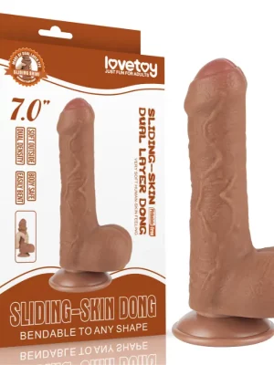 Dildo Sliding Skin Dual Layer Dong 7" Castanho