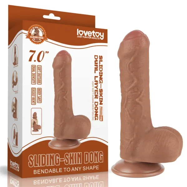 Dildo Sliding Skin Dual Layer Dong 7" Castanho