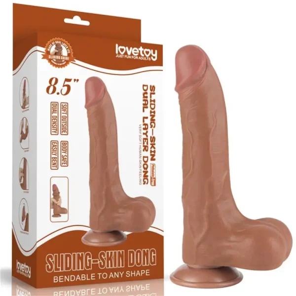 Dildo Sliding Skin Dual Layer Dong 8.5" Castanho